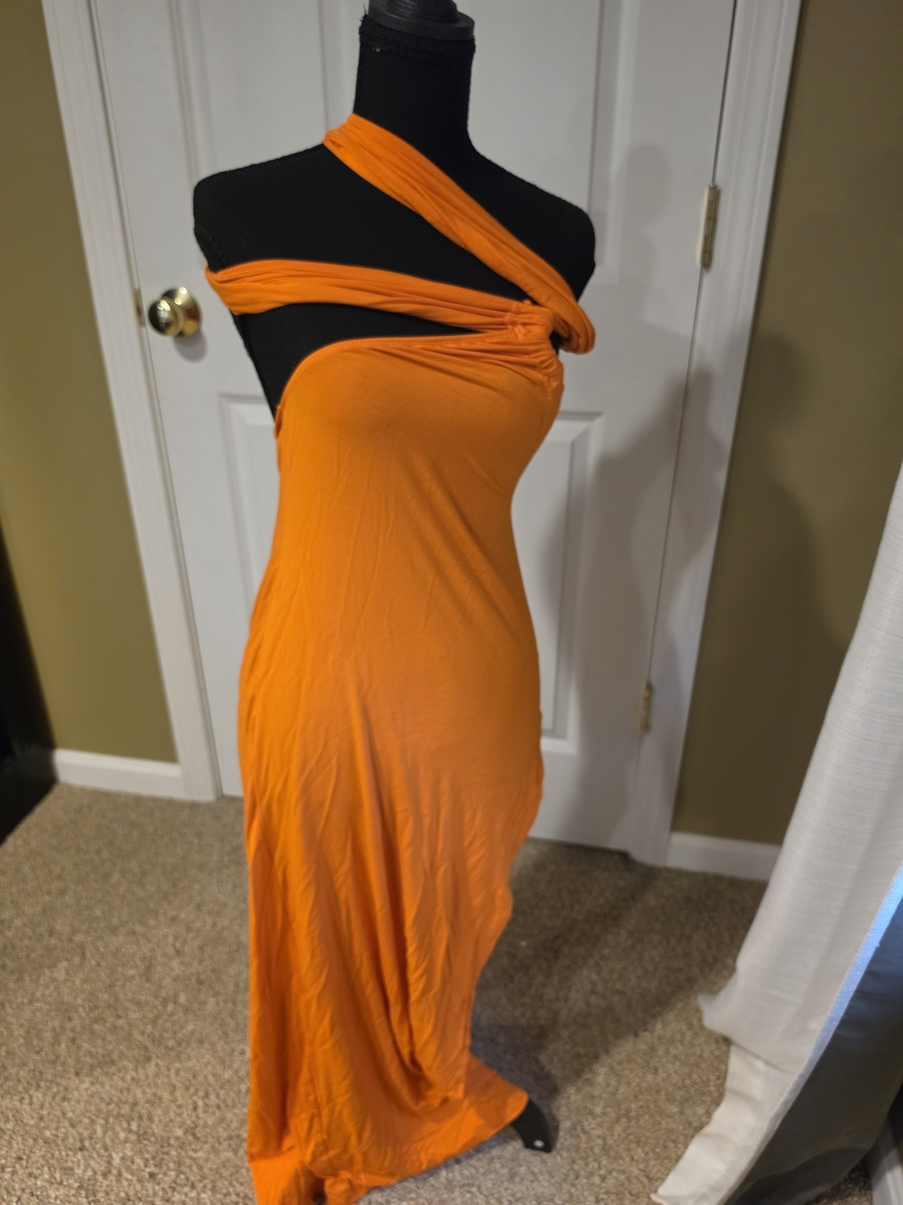 SHEIN Bright Orange One-Shoulder Twist Maxi Dress